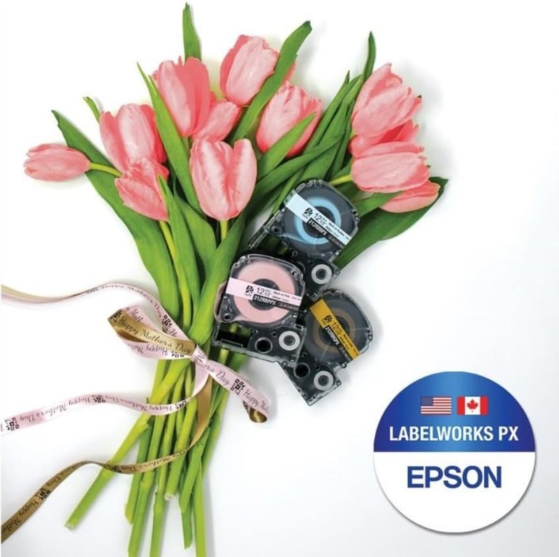 LABELWORKS Epson 212RBPPX Genuine PET (Polyester) Tape Cartridge - Black on Pink Ribbon Designer Craft Label Maker Tape - 1/2" (12MM) Wide, 16' - Image 3